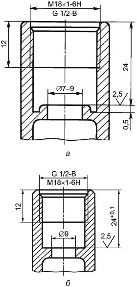 Рисунок 24 — Основные размеры седла клапана и резьб для присоединения вентильных головок